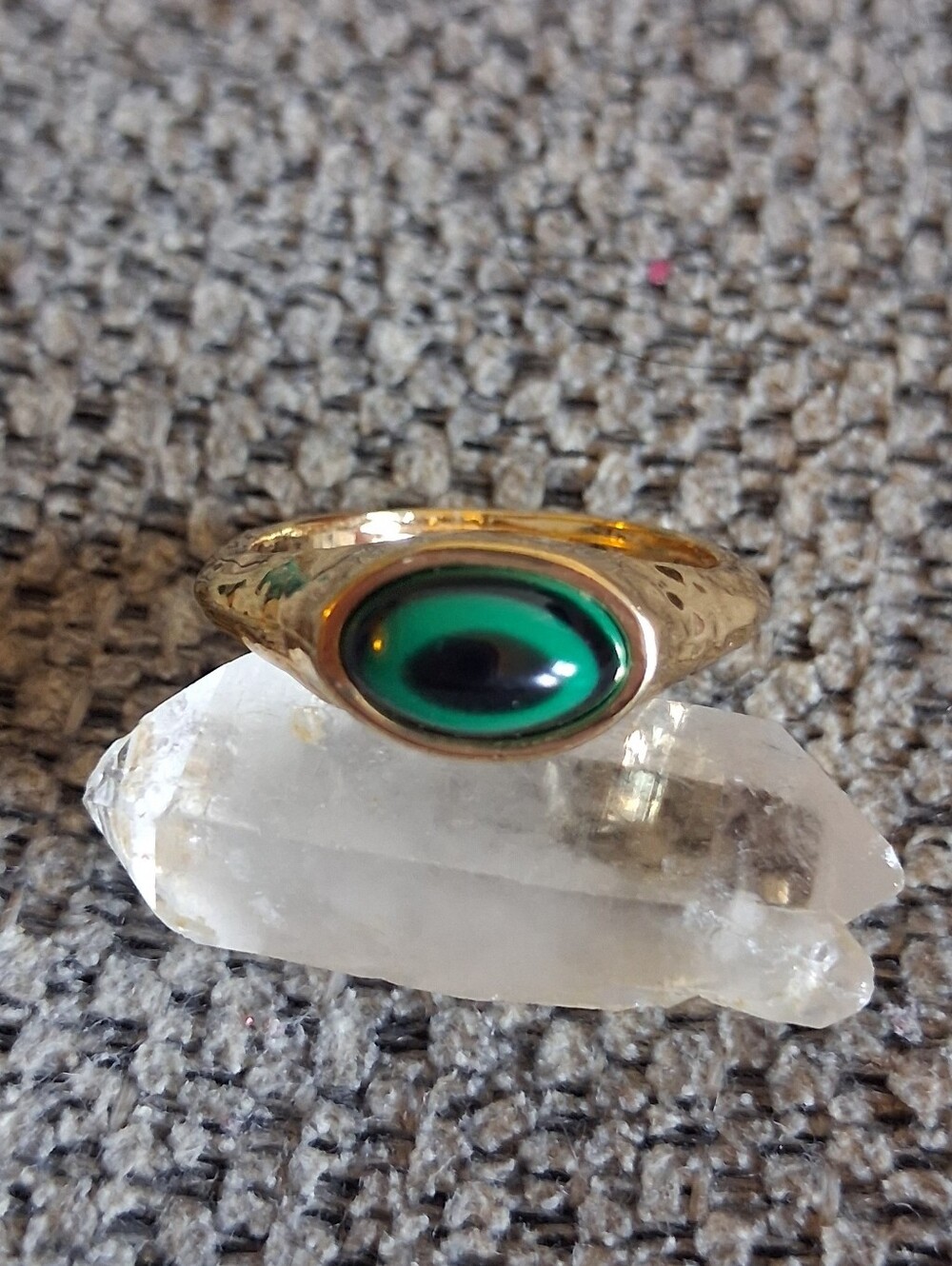 Gold Ring with Green Eye Stone - Women's Fashion Ring